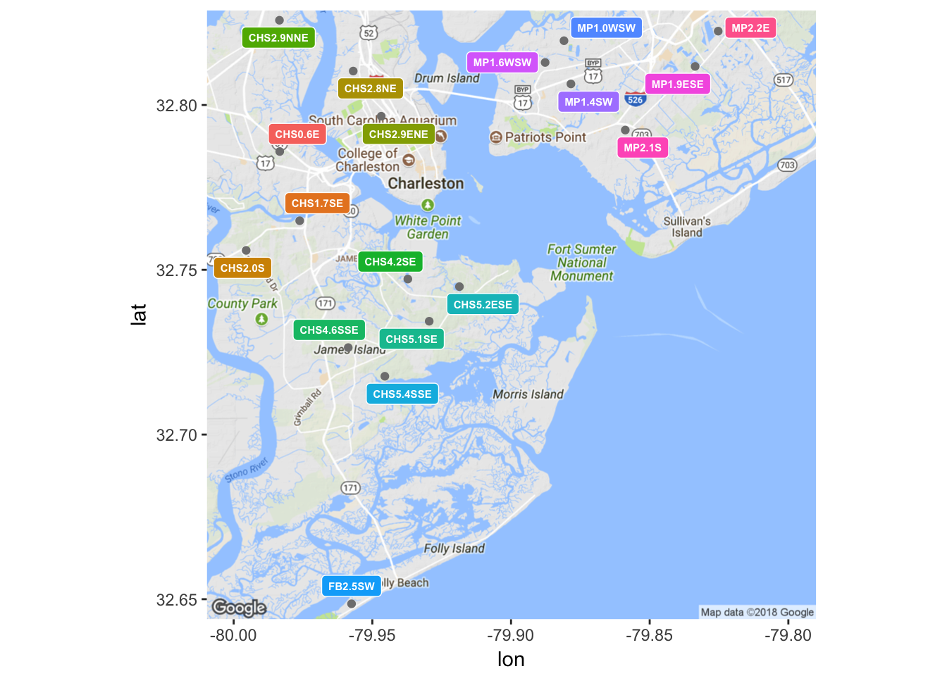 Locations of NOAA rain gauges.